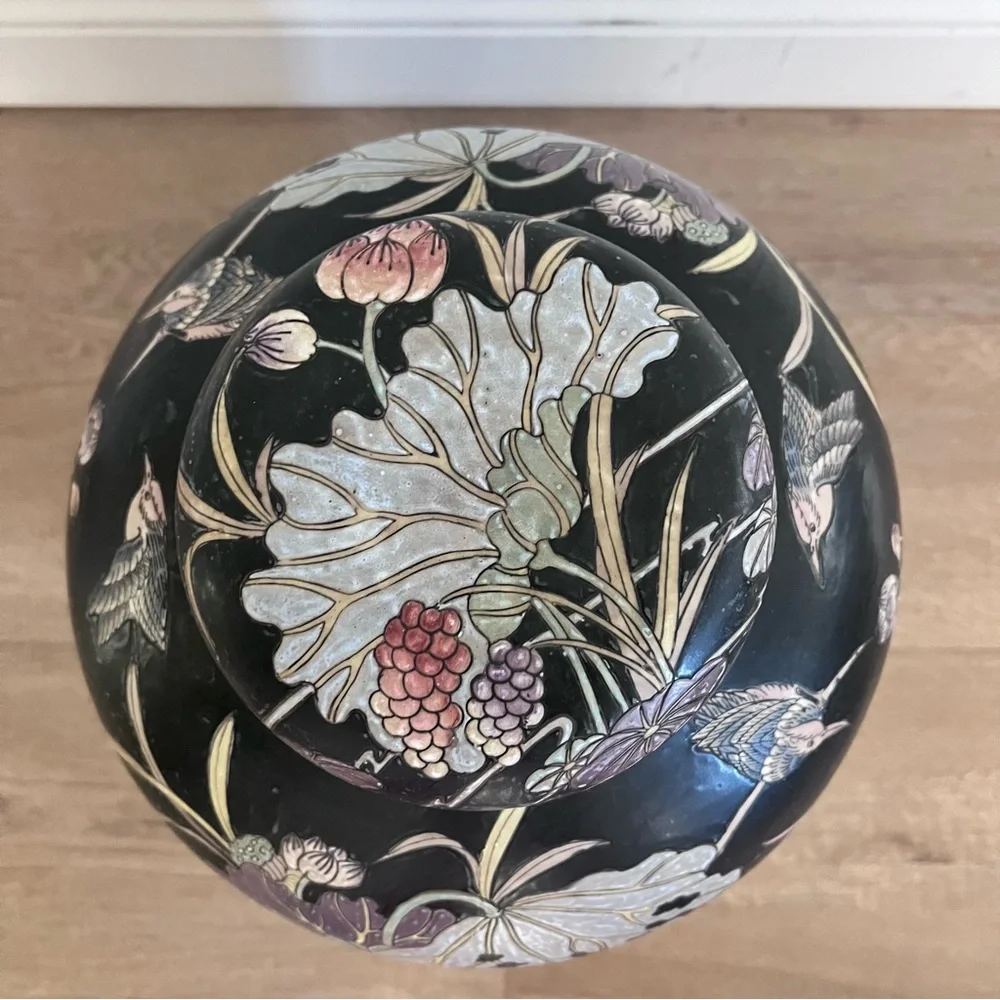 Mid 19th Century Antique Chinese Birds In‎ a Pond Ceramic Ginger Jar - Large 15”